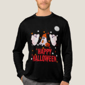 Cute Ghost Trio Happy Halloween Long Sleeve トライブレンドＴシャツ (正面)