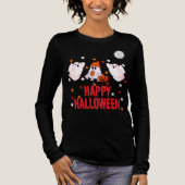 Cute Ghost Trio Happy Halloween Long Sleeve トライブレンドＴシャツ (正面)