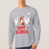 Cute Ghost Trio Happy Halloween Long Sleeve Tシャツ (正面)