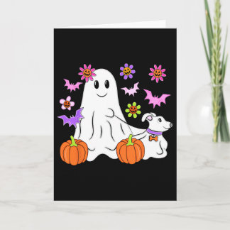 Cute Ghost Walking Dog Floral Pumpkin Pet Lover Ha カード