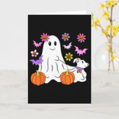 Cute Ghost Walking Dog Floral Pumpkin Pet Lover Ha カード (黄色い花)