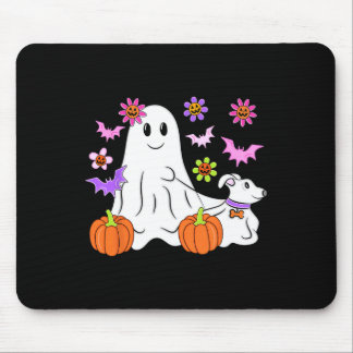 Cute Ghost Walking Dog Floral Pumpkin Pet Lover Ha マウスパッド