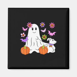 Cute Ghost Walking Dog Floral Pumpkin Pet Lover Ha マグネット