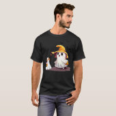 Cute Ghost Walking Dog Ghost Dog Halloween Night F Tシャツ (正面フル)