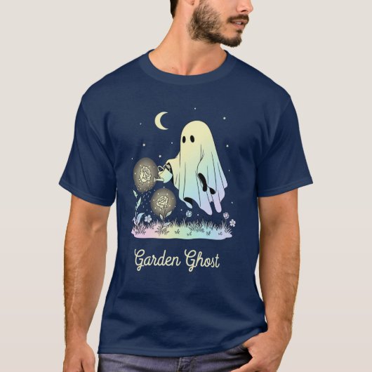 Cute Ghost Watering Magical Flowers T-shirt Tシャツ (正面)
