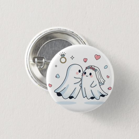 Cute Ghost Wedding Proposal Pin Button Set 缶バッジ (正面&裏面)