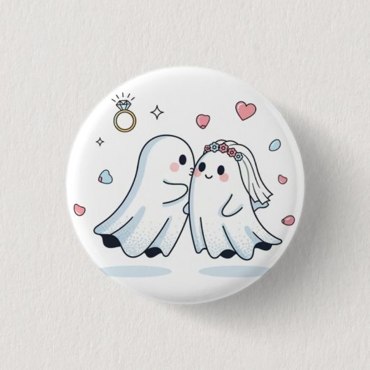 Cute Ghost Wedding Proposal Pin Button Set 缶バッジ (正面)