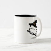 Cute Ghost Witch with Pumpkin & Broom | Two-Sided  ツートーンマグカップ (正面右)