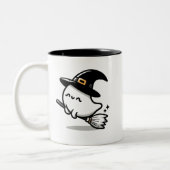 Cute Ghost Witch with Pumpkin & Broom | Two-Sided  ツートーンマグカップ (左)