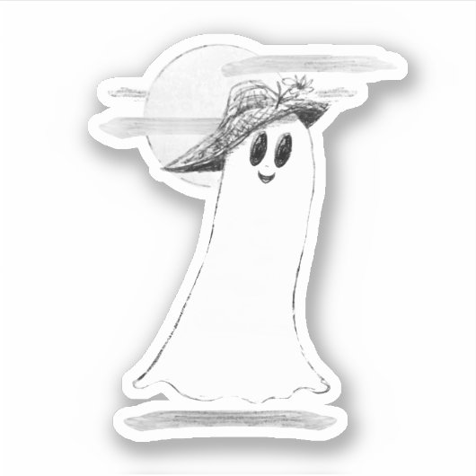 Cute Ghost With Bonnet Halloween シール (正面)