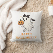 Cute Ghost with Bow and Pumpkin | Halloween クッション (ブランケット)