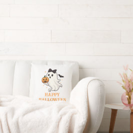 Cute Ghost with Bow and Pumpkin | Halloween  クッション