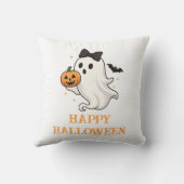 Cute Ghost with Bow and Pumpkin | Halloween クッション (裏面)
