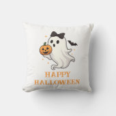 Cute Ghost with Bow and Pumpkin | Halloween クッション (正面)