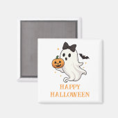 Cute Ghost with Bow and Pumpkin | Halloween  マグネット (正面/裏面)