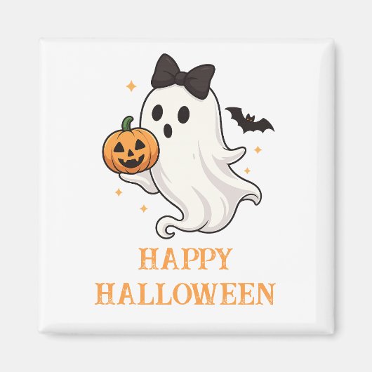 Cute Ghost with Bow and Pumpkin | Halloween マグネット (正面)