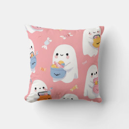 CUTE GHOST WITH CANDIES Throw Pillow クッション