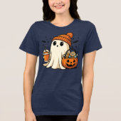 Cute Ghost with Candy & Pumpkin Drink トライブレンドＴシャツ (正面)