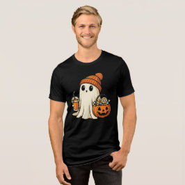 Cute Ghost with Candy & Pumpkin Drink トライブレンドＴシャツ