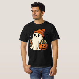 Cute Ghost with Candy & Pumpkin Drink Tシャツ