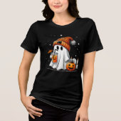 Cute Ghost with Drink and Pumpkin Art トライブレンドTシャツ (正面)