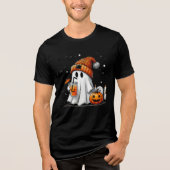 Cute Ghost with Drink and Pumpkin Art トライブレンドＴシャツ (正面)