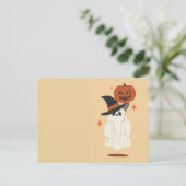 Cute Ghost with Pumpkin Balloon postcard ポストカード (スタンド正面)