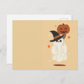 Cute Ghost with Pumpkin Balloon postcard ポストカード (正面/裏面)