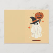 Cute Ghost with Pumpkin Balloon postcard ポストカード (正面)