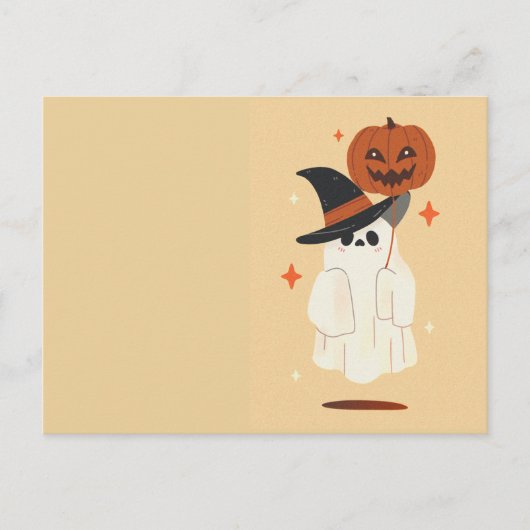 Cute Ghost with Pumpkin Balloon postcard ポストカード (正面)