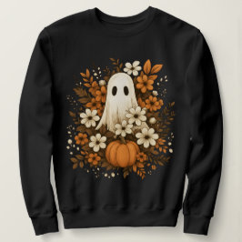 Cute Ghost With Pumpkin & Fall Flowers – Halloween スウェットシャツ