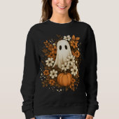 Cute Ghost With Pumpkin & Fall Flowers – Halloween スウェットシャツ (正面)