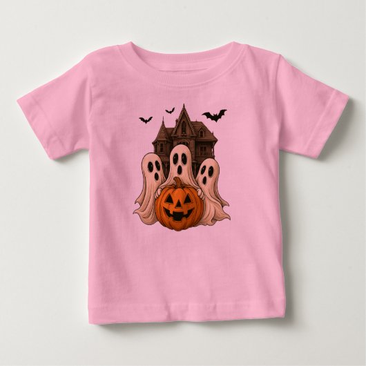 Cute Ghost with Pumpkin Halloween T-Shirt 👻 ベビーTシャツ (正面)