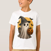 Cute Ghost with Pumpkin Halloween T-Shirt 👻 Tシャツ (正面)