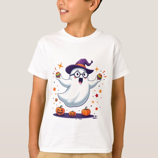 Cute Ghost with Pumpkins Halloween Tシャツ (正面)