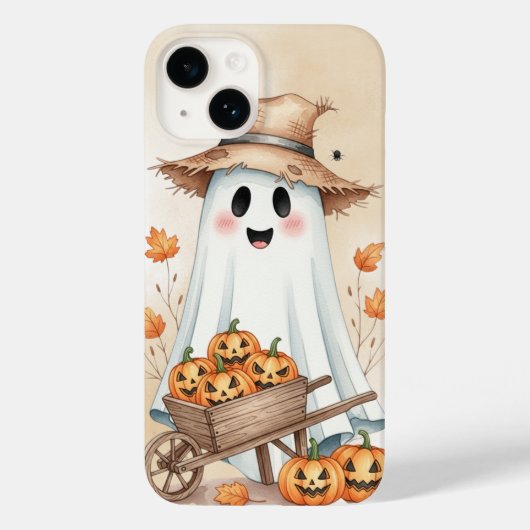 Cute Ghost with Pumpkins Phone Case - Adorable Hal Case-Mate iPhoneケース (裏面)