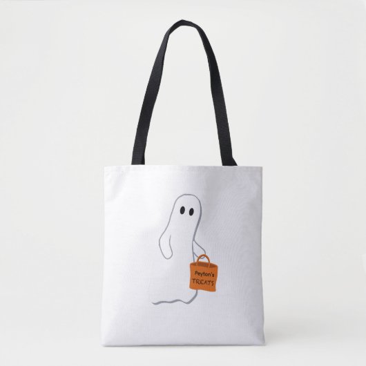 Cute Ghost with Treat Bag Personalized Bag トートバッグ (正面)