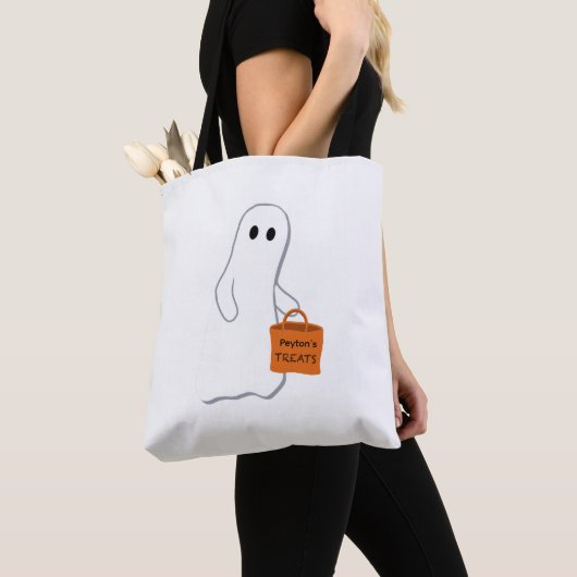 Cute Ghost with Treat Bag Personalized Bag トートバッグ (クローズアップ)