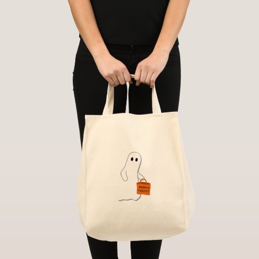 Cute Ghost with Treat Bag Personalized Bag トートバッグ (正面(商品))