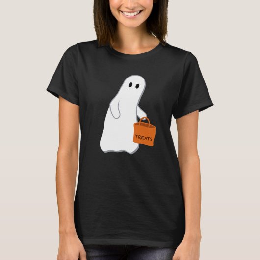 Cute Ghost with Treat Bag T-shirt Tシャツ (正面)