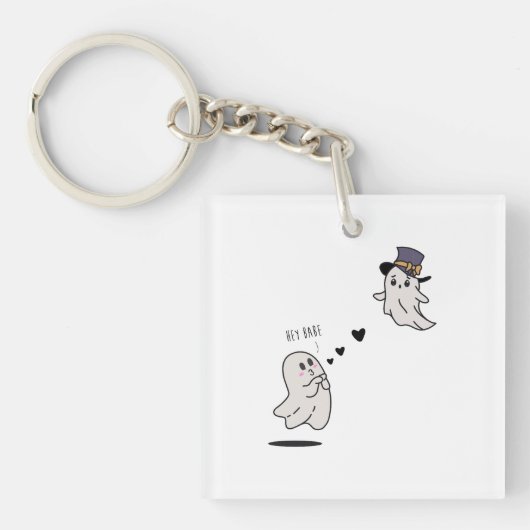 Cute ghosts couple talking キーホルダー (正面)