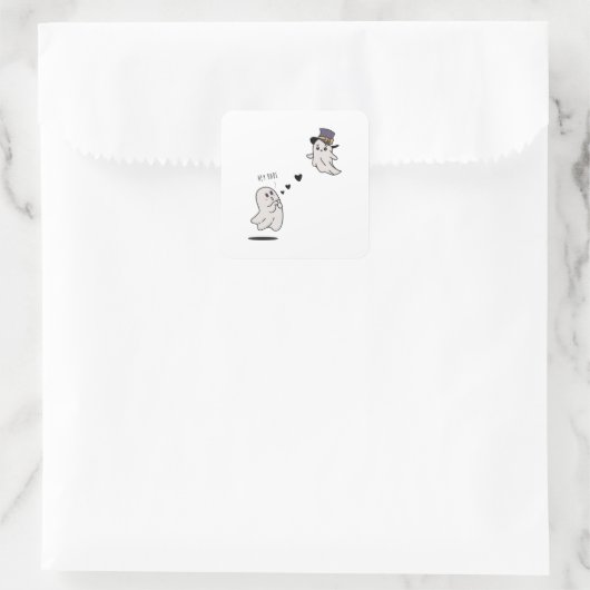 Cute ghosts couple talking スクエアシール (バッグ)