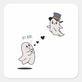 Cute ghosts couple talking スクエアシール