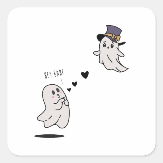 Cute ghosts couple talking スクエアシール (正面)