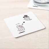 Cute ghosts couple talking スクエアペーパーコースター (アングル)