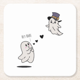 Cute ghosts couple talking スクエアペーパーコースター