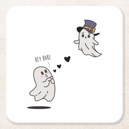 Cute ghosts couple talking スクエアペーパーコースター (正面)