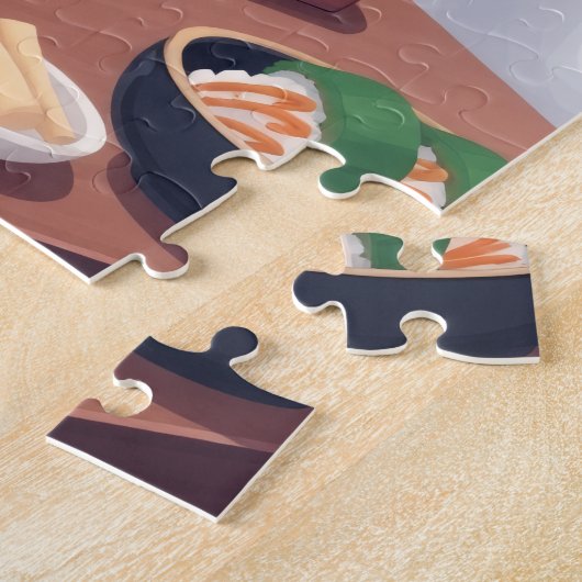 Cute ghosts eating sushi  ジグソーパズル (側面)