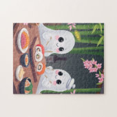 Cute ghosts eating sushi  ジグソーパズル (横)