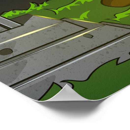 Cute Ghosts Flying in Moonlit Graveyard Halloween ポスター (角)